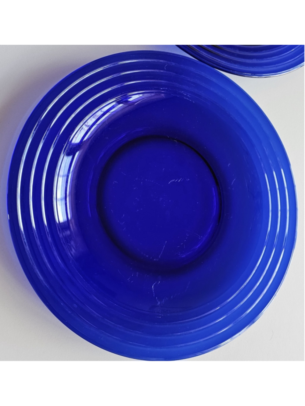 MCM Cobalt Blue Ribbed Glass Bowl & Plate Set – 3 Bowls 3 Plates Vintage - Picture 10 of 16
